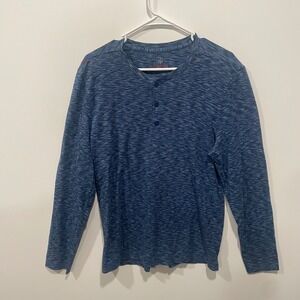 RHONE Mens Long Sleeve Henley Shirt Blue Heathered Pima Cotton Spandex Size L
